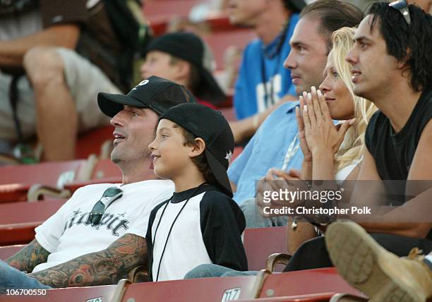 Pamela Anderson,Tommy Lee and 2 children Brandon Thomas and Dylan Jagger watch the X Games - Moto X Freestyle competition at the AL Coliseum in Los...