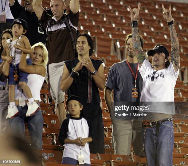 Pamela Anderson,Tommy Lee and 2 children Brandon Thomas and Dylan Jagger watch the X Games - Moto X Freestyle competition at the AL Coliseum in Los...