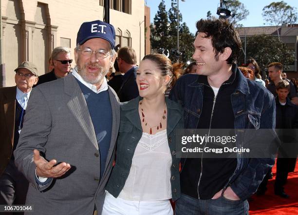 Steven Spielberg, Drew Barrymore & Henry Thomas during 20th Anniversary Premiere of Steven Spielberg's "E.T.: The Extra-Terrestrial" - Red Carpet at...