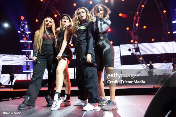 Singers Jesy Nelson, Jade Thirlwall, Perrie Edwards and Leigh-Anne Pinnock of the girlband Little Mix perform at The Dome 2018 music show on November...