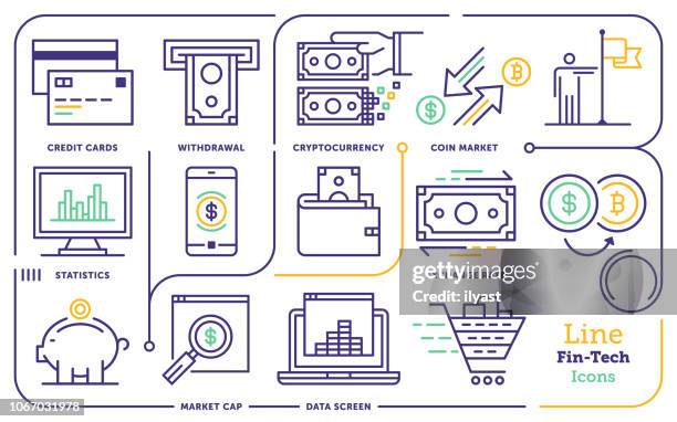 financial technology line icon set - corporate business transaction stock illustrations