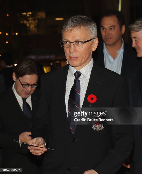 Igor Larionov walks the red carpet prior to the 2018 induction ceremony at the Hockey Hall Of Fame on November 12, 2018 in Toronto, Ontario, Canada.