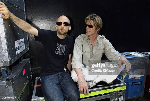 Moby and David Bowie during Area:2 Festival at Jones Beach Theater on Long Island, NY - Backstage at Jones Beach Theater in Wantagh, New York, United...