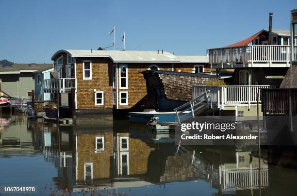 Few of the infamous residential houseboats in Sausalito, California.