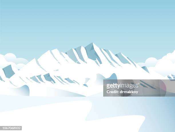 schneebedeckte berge - panorama stock-grafiken, -clipart, -cartoons und -symbole