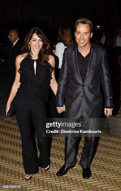 Elizabeth Hurley and David Furnish during Mercedes-Benz Fashion Week Spring Collections 2003 - Ralph Lauren Show - Arrivals at The Cooper-Hewitt...