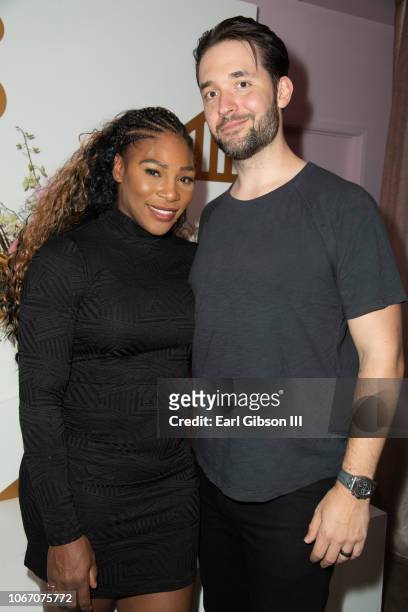 Serena Williams and husband Alexis Ohanian attend The Serena Collection Pop-Up VIP Reception at Melody Eshani on November 30, 2018 in Los Angeles,...