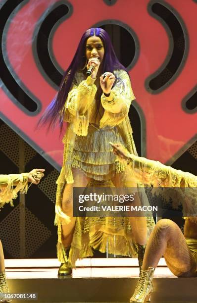 Rapper Cardi B performs onstage during the KIIS FM's iHeartRadio Jingle Ball 2018 at the Forum Los Angeles in Inglewood on November 30, 2018. - The...