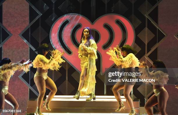 Rapper Cardi B performs onstage during the KIIS FM's iHeartRadio Jingle Ball 2018 at the Forum Los Angeles in Inglewood on November 30, 2018. - The...