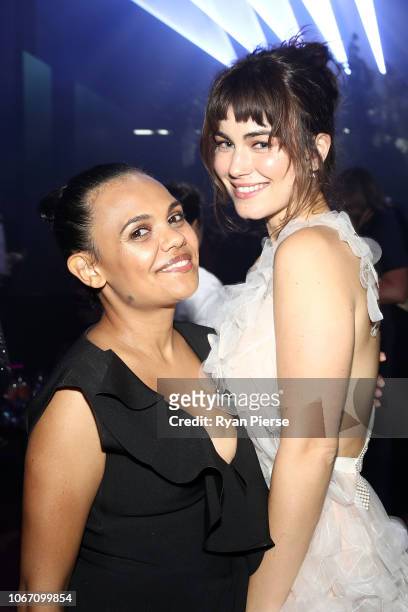 Miranda Tapsell and Charlotte Best pose during the NGV Gala 2018 at National Gallery of Victoria on December 1, 2018 in Melbourne, Australia.