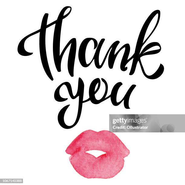 ilustraciones, imágenes clip art, dibujos animados e iconos de stock de gracias mano inscripción con acuarela labios besos - kiss paper