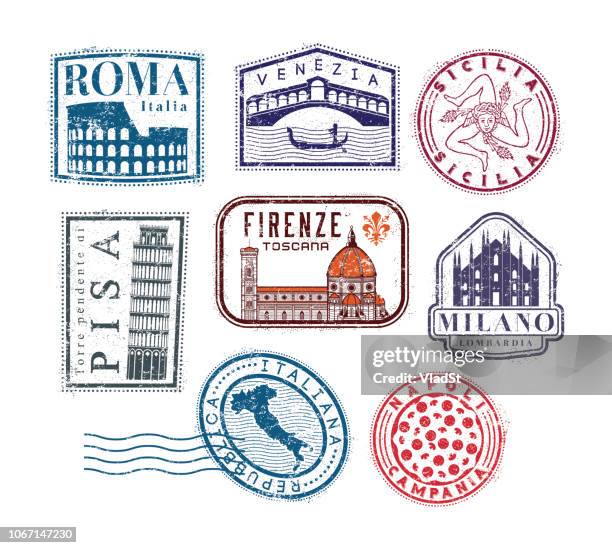 ilustrações de stock, clip art, desenhos animados e ícones de italy grunge travel rubber stamps - veneza itália