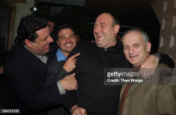 Steve Schirripa, Richard Botto, Razor Magazine publisher, James Gandolfini and David Chase, "The Sopranos" creator/executive producer