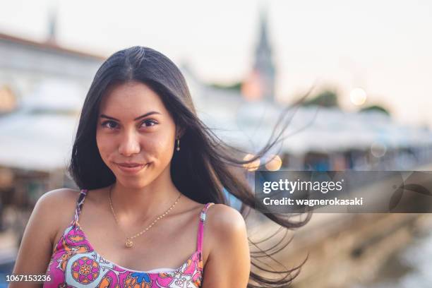 portrait of brazilian girl, with straight hair, at ver-o-peso market, belem do para - belem stock pictures, royalty-free photos & images