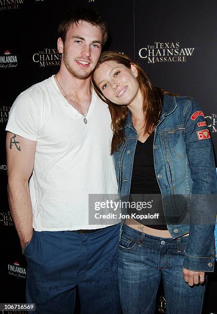 Jessica Biel & Chris Evans during "The Texas Chainsaw Massacre" Halloween Party At The Mondrian Hotel at Sky Bar At The Mondrian Hotel in West...