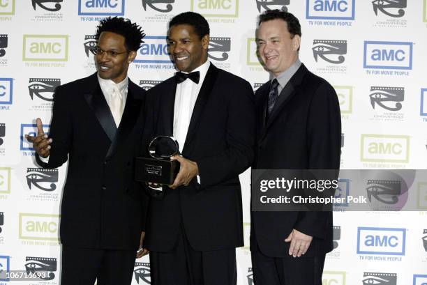 Jamie Foxx, Denzel Washington and Tom Hanks during The 17th Annual American Cinematheque Award Honoring Denzel Washington - Arivals and Press Room at...