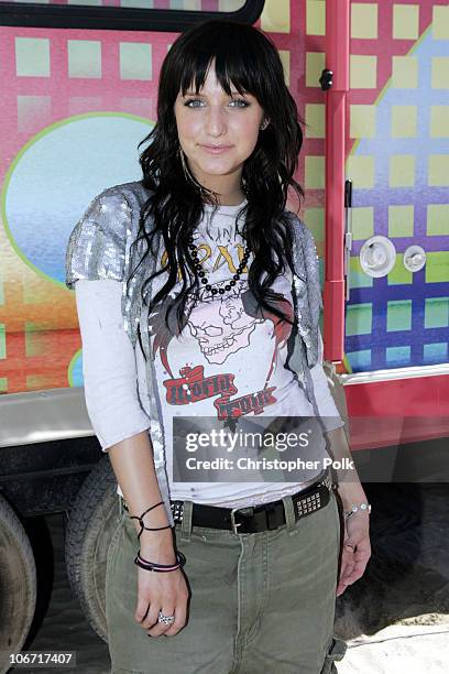 Ashlee Simpson during Ashlee Simpson and Amanda Bynes Stop by MTV's "Summer on the Run" Beach House 2004 at Long Beach in Long Beach, California,...