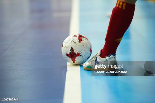 Detail of the ball during a friendly futsal match between Spain and Russia on November 13, 2018 in Almeria, Spain.