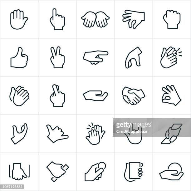 illustrazioni stock, clip art, cartoni animati e icone di tendenza di icone dei segnali e dei gesti delle mani - mano