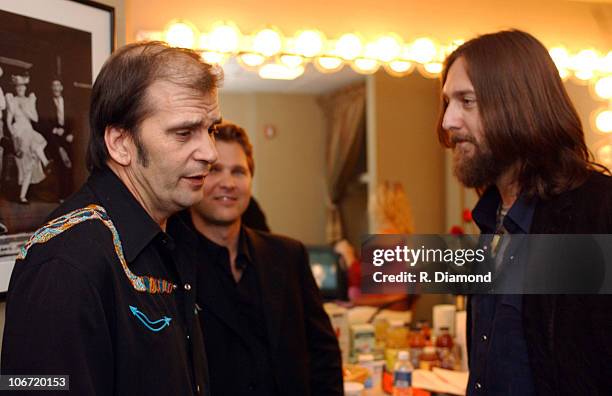 Steve Earle,Chris Parr CMT, Chris Robinson during Johnny Cash Memorial Tribute: A Celebration of Friends and Family - Backstage at The Ryman...