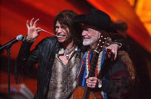 Steven Tyler and Willie Nelson during "Willie Nelson and Friends: Live and Kickin'" Premiers on USA Network on May 26, 2003 - Rehearsal and Backstage...