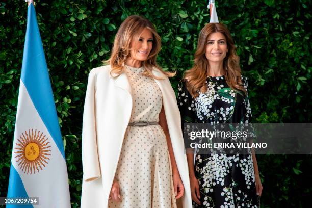 Argentina's First Lady Juliana Awada receives US First Lady Melania Trump at the Museum of Latin American Art in Buenos Aires, during the G20...