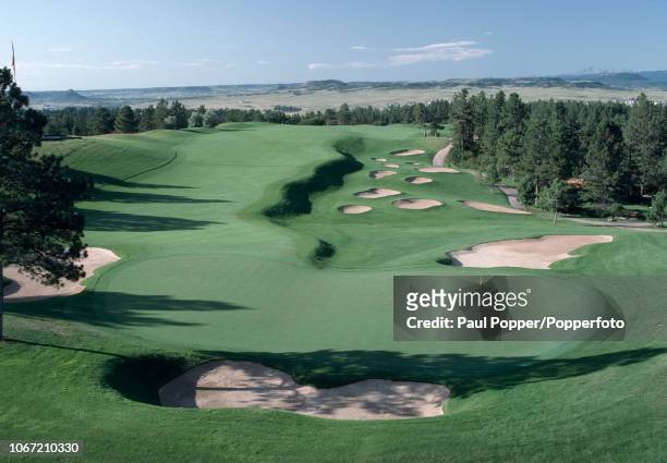 The 18th hole of the Castle Pines Golf Club in Castle Rock, Colorado, circa 1985.