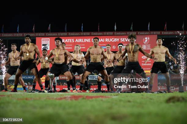 Players of New Zealand perform haka after winning the HSBC World Rugby Sevens Series 2019 Cup Final match between New Zealand and United States on...