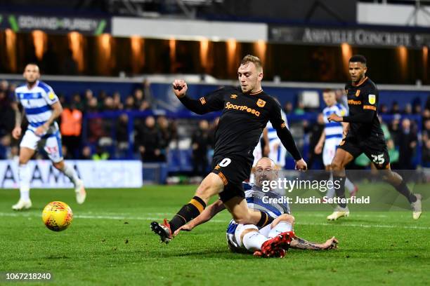 Jarrod Bowen of Hull City scores the 3rd Hull goal during the Sky Bet Championship match between Queens Park Rangers and Hull City at Loftus Road on...