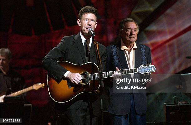 Lyle Lovett and Ray Price during "Willie Nelson and Friends: Live and Kickin'" Premieres on USA Network May 26, 2003 - Show at Beacon Theatre in New...