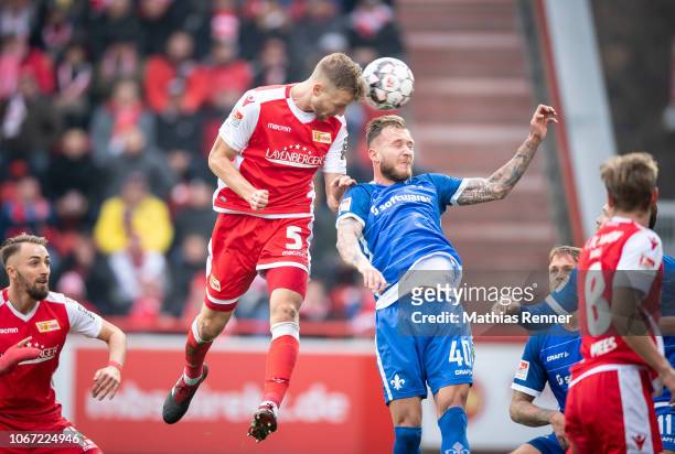 Marvin Friedrich of 1 FC Union Berlin and Tim Rieder of SV Darmstadt 98 during the 2nd Bundesliga match between Union Berlin and SV Darmstadt at...