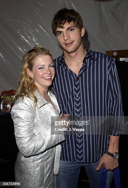 Melissa Joan Hart and Ashton Kutcher at the 2003 Nickelodeon Kid's Choice Awards Backstage Creations Talent Retreat