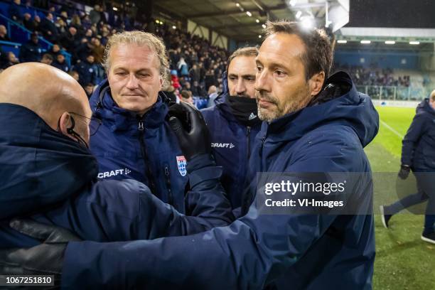 Caretaker Erwin Vloedgraven of PEC Zwolle, assistant trainer Gert Peter de Gunst of PEC Zwolle, assistant trainer Michael Valkanis of PEC Zwolle,...