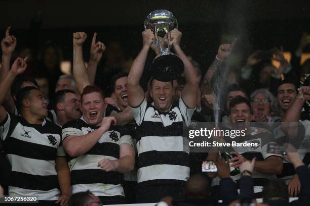Wyatt Crockett of Barbarians lifts the Killick Cup after the Killick Cup match between Barbarians and Argentina at Twickenham Stadium on December 1,...