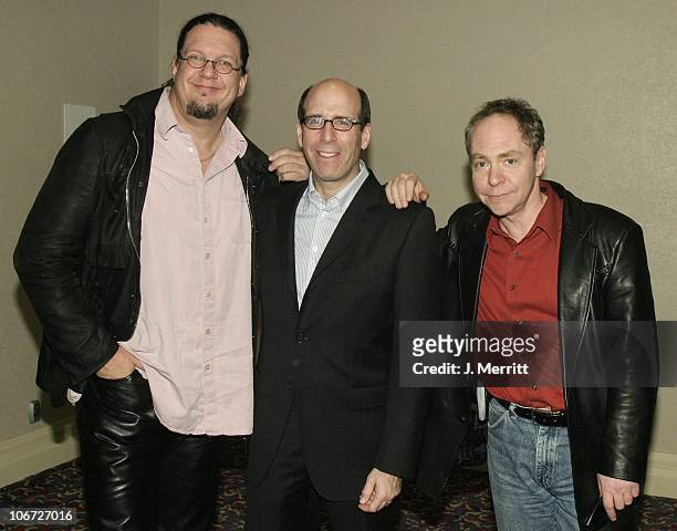 Matthew C. Blank with Penn & Teller during Showtime Networks Presentation to The Television Critics Association at The Hollywood Renaisssance Hotel...