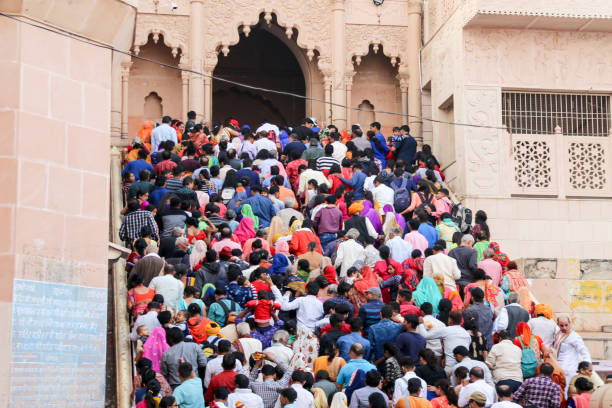 devotees at radha temple in barsana - vrindavan stock pictures, royalty-free photos & images