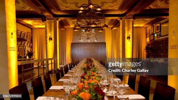 Interior and table-settings on display at the Audi hosted private dinner for 'Destroyer' during AFI FEST 2018 at Public Kitchen & Bar at the...