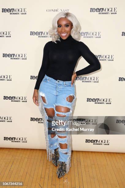 Jackie Aina attends The Teen Vogue Summit 2018 at 72andSunny on December 1, 2018 in Los Angeles, California.