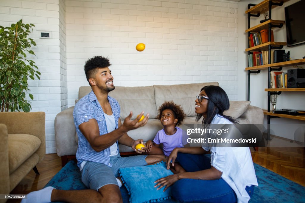 African American family spending time together at home