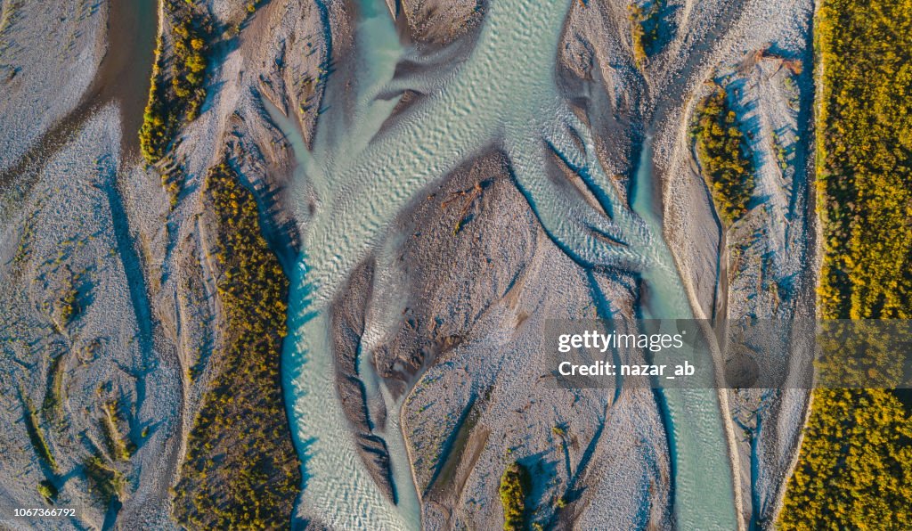 Aerial view Waimakariri River, South Island, New Zealand.