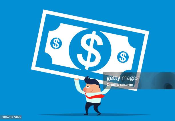 businessman holding huge banknote - weak dollar stock illustrations