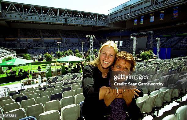 Australian Tennis player Alicia Molik and former player Evonne Cawley attend the launching of the 2001 Australian Open Tennis Grand Slam event at the...