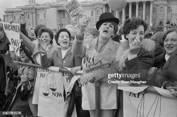 Women in Trafalgar Square at an ‘equal pay demonstration’ organised by the National Joint Action Campaign Committee for Women’s Equal Rights, London,...