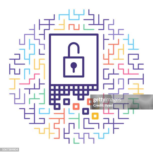 data encryption line icon illustration - password complexity stock illustrations