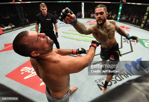 Tyson Pedro of Australia punches Mauricio 'Shogun' Rua of Brazil in their light heavyweight bout during the UFC Fight Night event inside Adelaide...