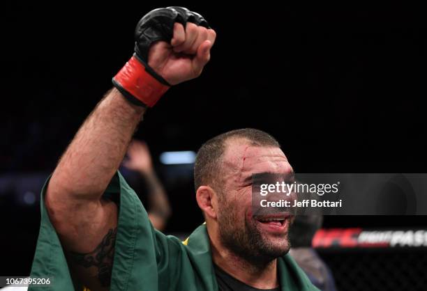 Mauricio 'Shogun' Rua of Brazil celebrates after his TKO victory over Tyson Pedro of Australia in their light heavyweight bout during the UFC Fight...
