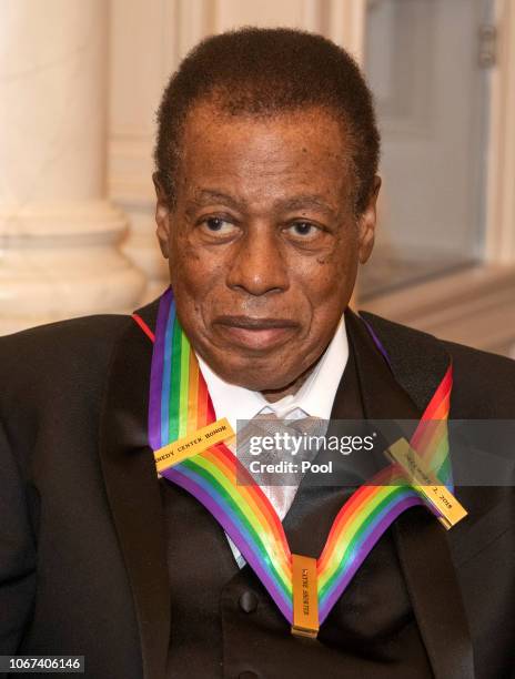 Wayne Shorter, one of the recipients of the 41st Annual Kennedy Center Honors, as he poses for a group photo following a dinner hosted by United...