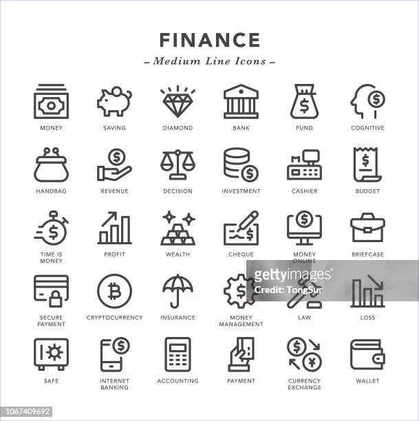 illustrazioni stock, clip art, cartoni animati e icone di tendenza di finanza - icone linea media - piano finanziario