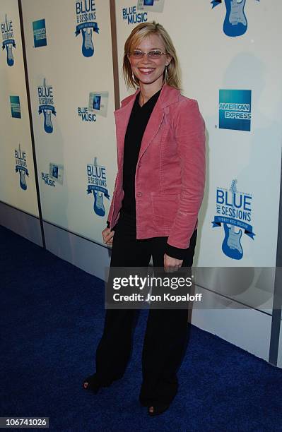 Amy Smart arrives at House of Blues for Blue Jam Sessions presented by Blue from American Express to help generate money and awareness for music...
