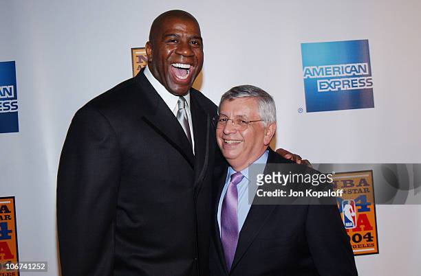Commissioner David Stern with Earvin "Magic" Johnson at the Official Tip-Off to NBA All-Star 2004 Entertainment, American Express Celebrates the...